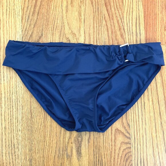 LAUREN RALPH LAUREN LRL Side Ring Bikini Bottom O-Ring Solid Navy Blue Shirred - Picture 1 of 13